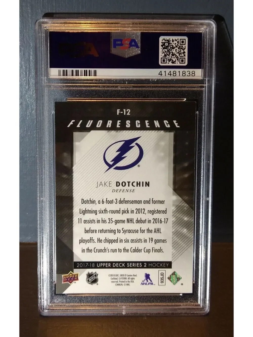 2017 Jake Dotchin Upper Deck Fluorescence #F-12 Hockey Card - PSA 8 NM-MINT